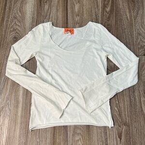 Vintage Juicy Couture White Raw Hem Long Sleeve Top Y2K Size Small 100% Cotton